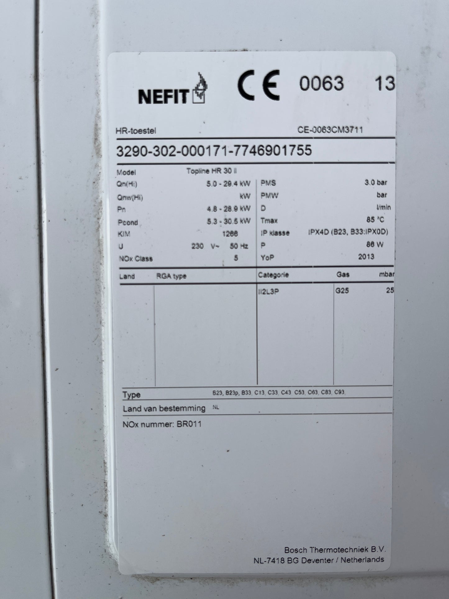 Nefit Topline HR 30 inclusief thermostaat