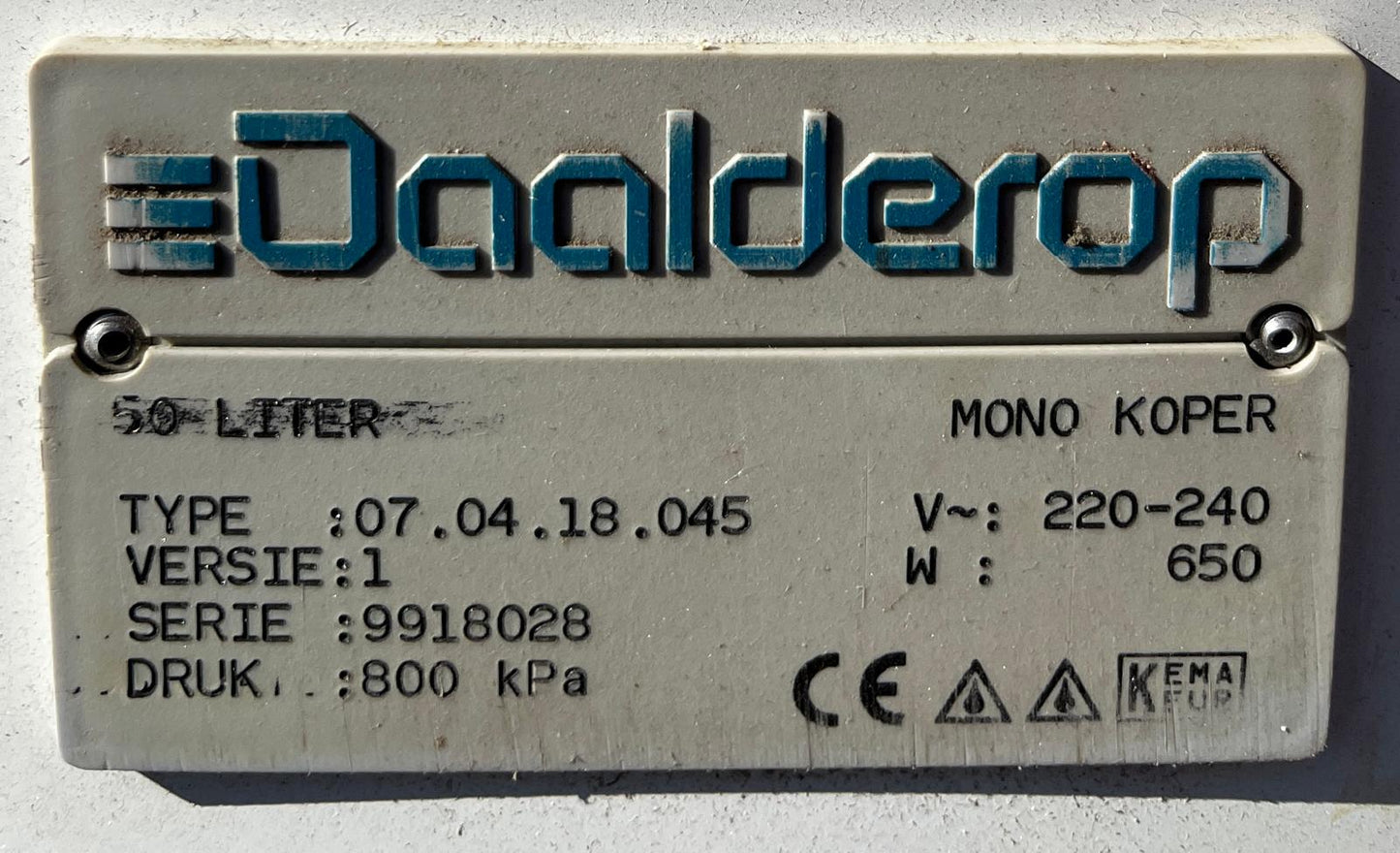 Daalderop 50 liter boiler