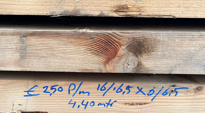Gebruikte balken 16/16,5 x 6/6,5 x 440cm